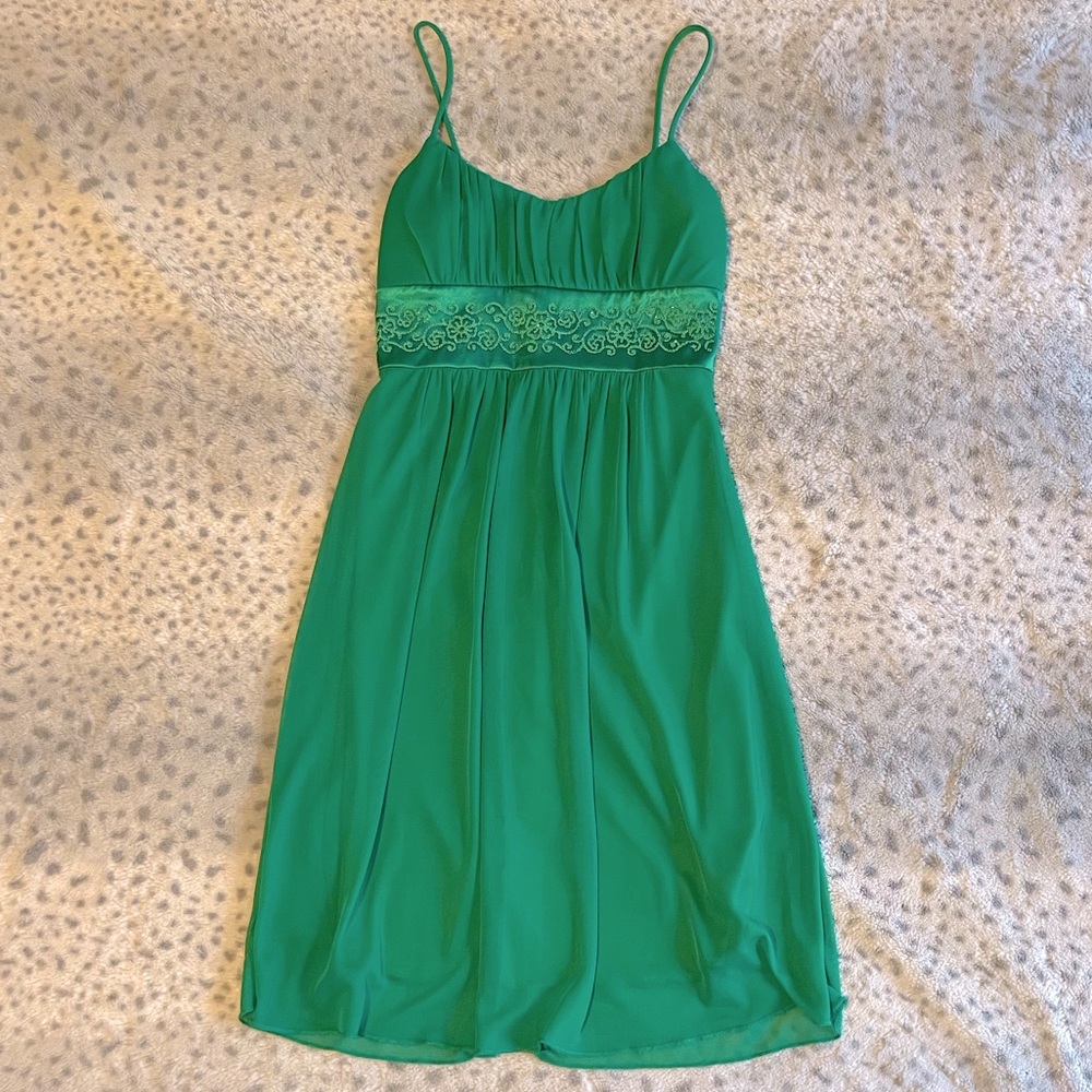 Y2K Banded Green Chiffon Dress